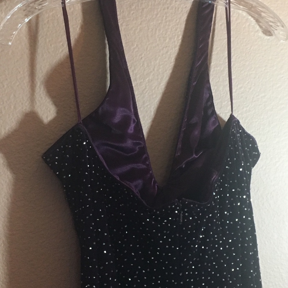 Deep purple gown, ombré beading.